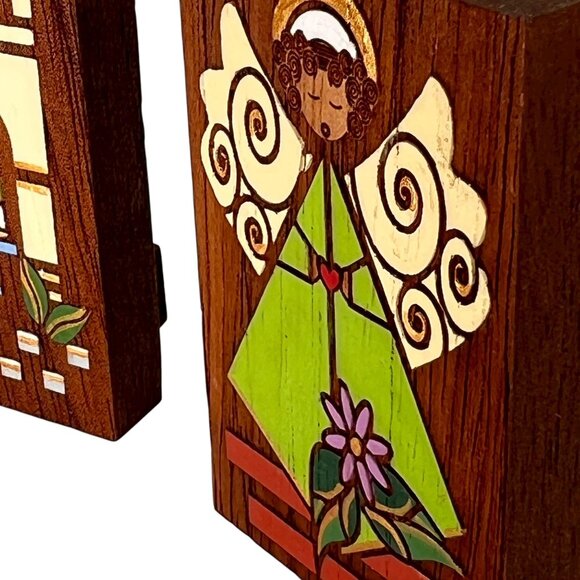Lesodi Puerto Rican Art Hand Painted Wooden Set Of 3 Angel Church Colorful - Picture 7 of 13